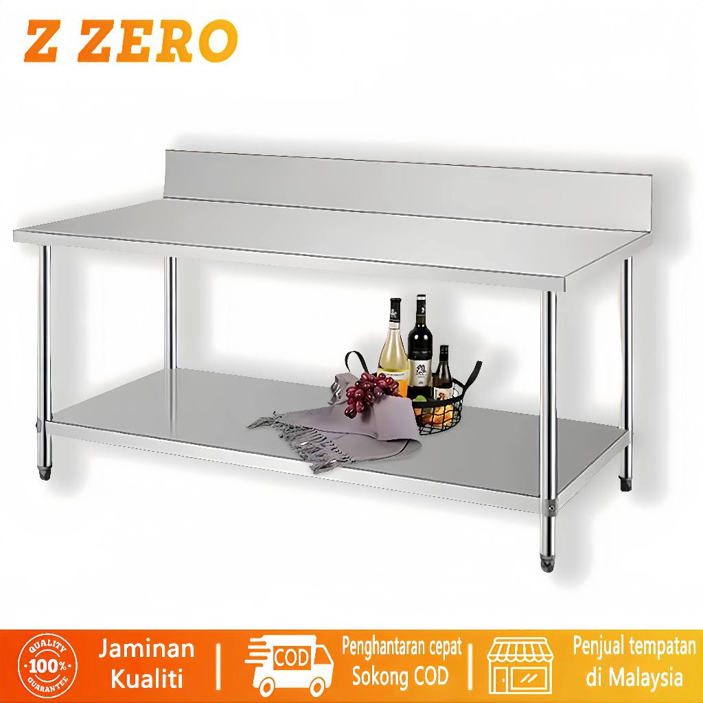 Z ZERO Stainless steel 2-layer Table For Kitchen 3-layer Backrest ...
