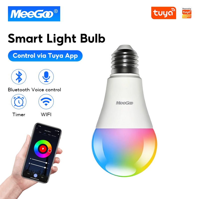 MeeGoo Smart Light Bulb WiFi+Bluetooth Dual Mode Dimmable Voice Control ...