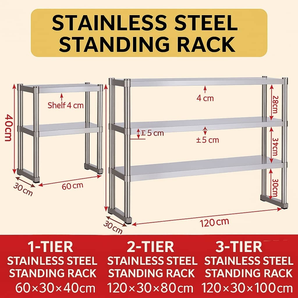 1 2 3-Tier 304 Stainless Steel Standing Rack cm | Durable Kitchen ...