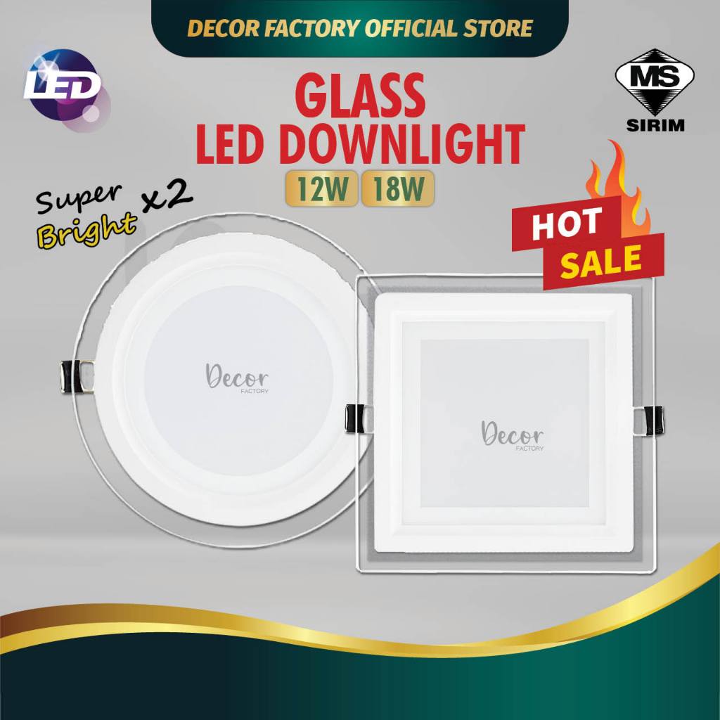 LED Downlight Glass Recess 12W 18W Round Square LED Recessed Light Down ...