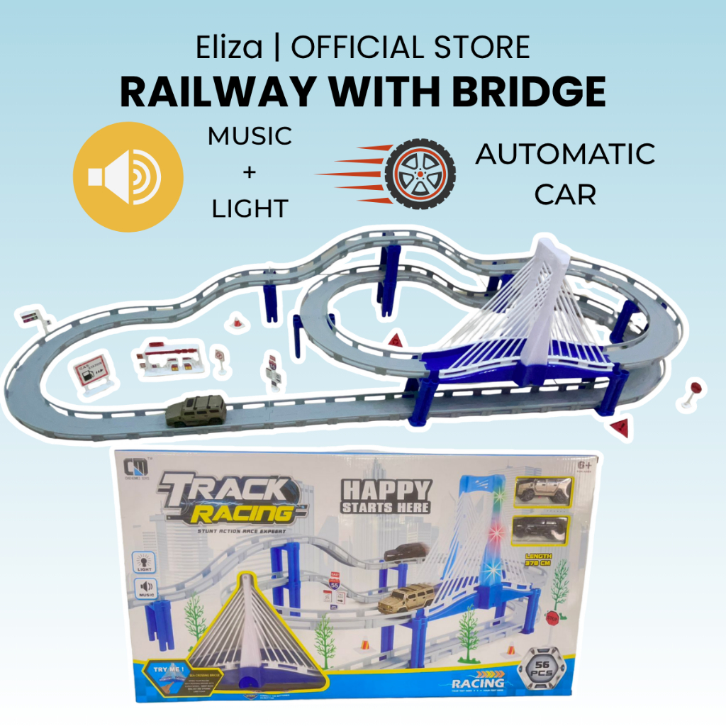 Track Racing Railway Set with Music and Lights - 56 Pieces, 378 cm ...