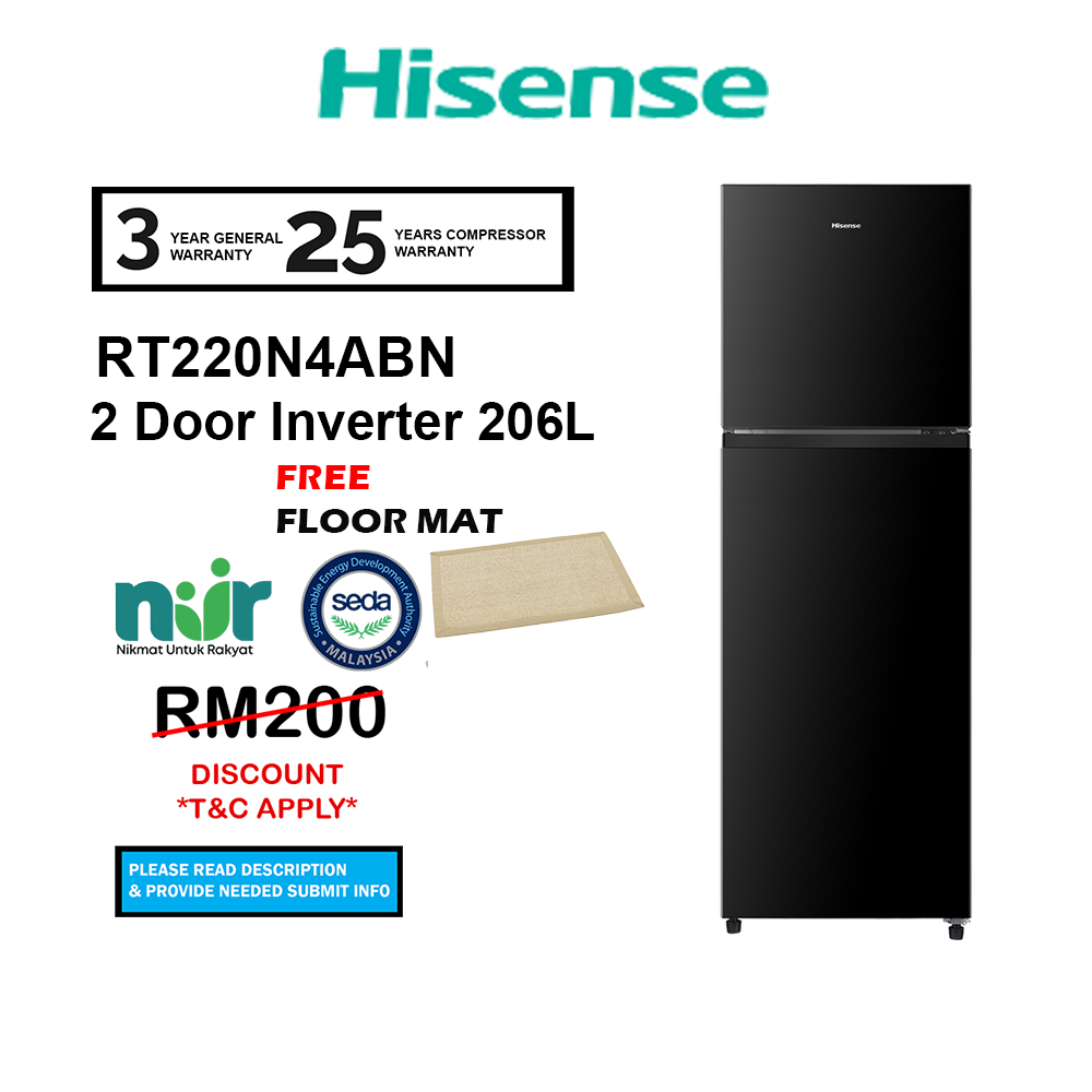 (SEDA) Hisense 206L Inverter RT220N4ABN 2 Doors Refrigerator Inverter ...