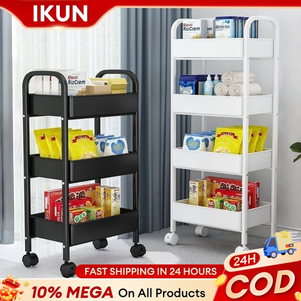 IKun 3/4/5 Tier Storage Trolley Rack With Wheels Office Shelves Easy To ...