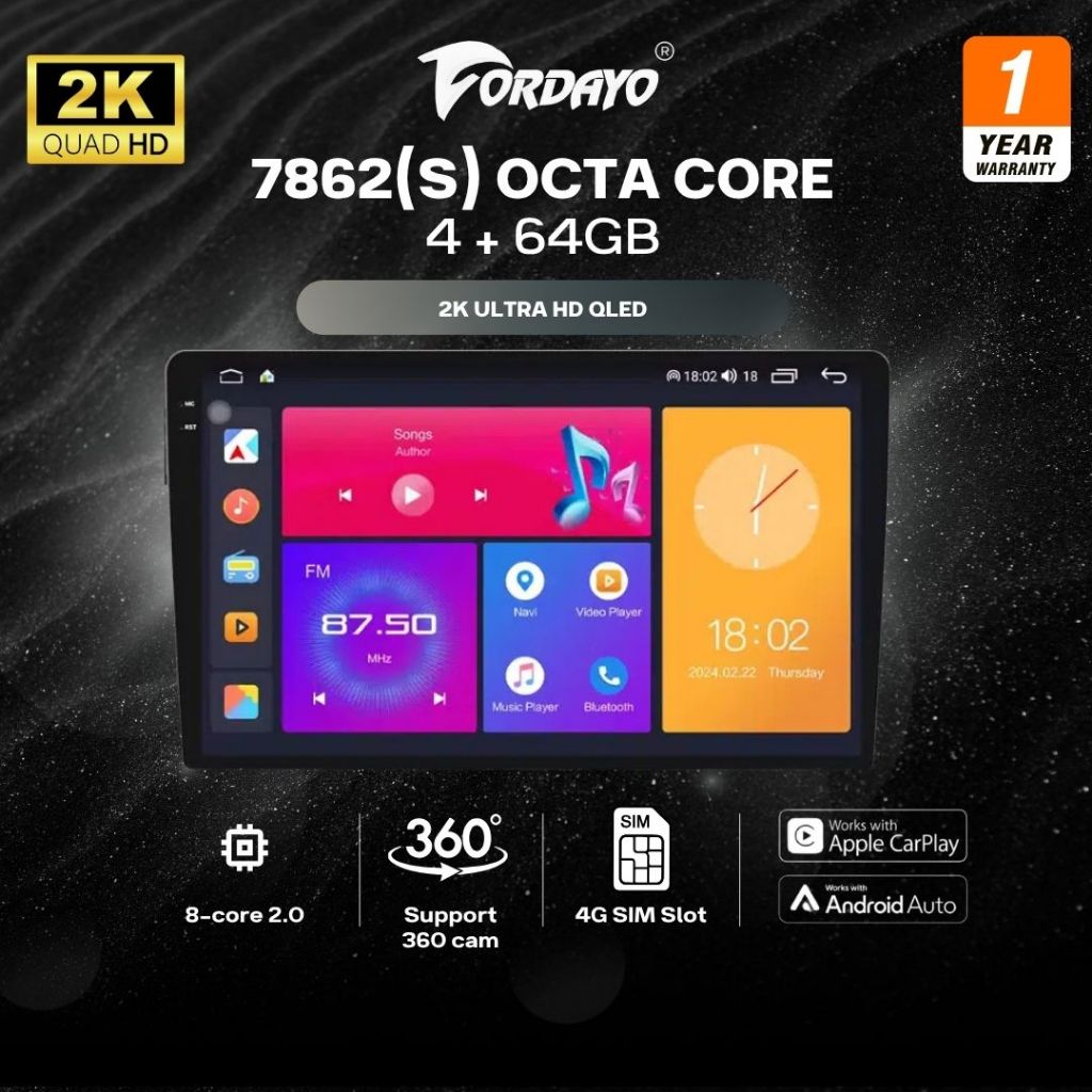 Fordayo Car Android Player 7862s 4+64GB 360 camera 4g sim 2K QLED octa ...