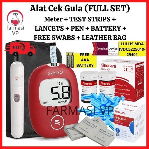 (KKM APPROVED) Sinocar Safe AQ Mesin Cek Gula Diabetes Testing Kit ...