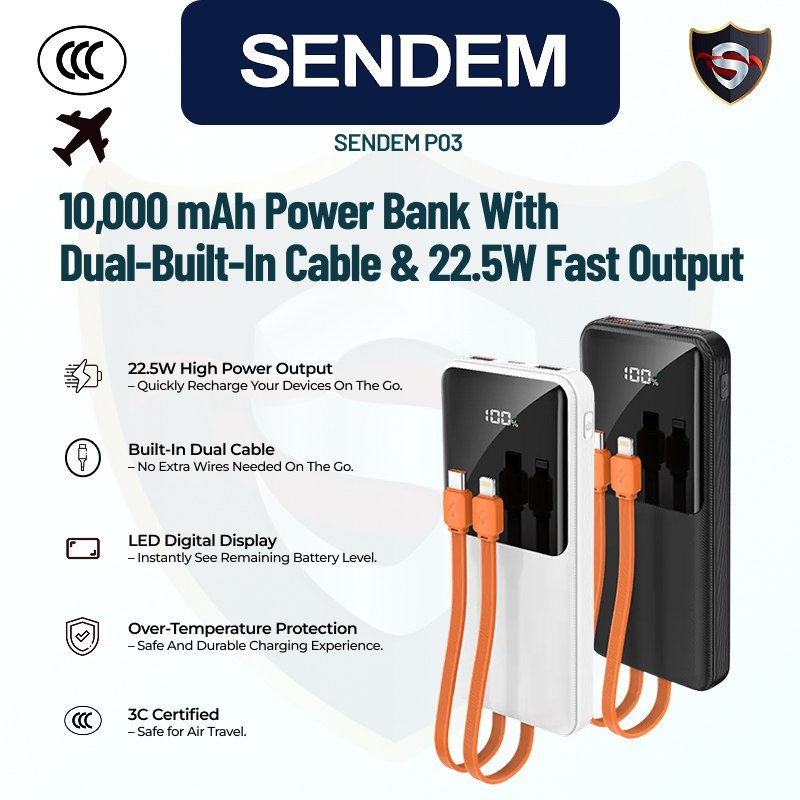 Power Bank 10000mAh SENDEM P03 | 3C Certified Safety | PD20W & 22.5W ...