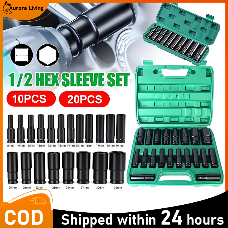 10/20PCS Long Impact Socket Set - Black Deep Box Tool Set for Socket ...