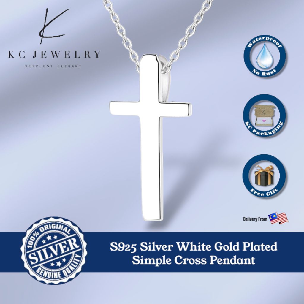 KC Jewelry S925 White Gold Plated Simple Cross Pendant/Loket 925 Perak ...