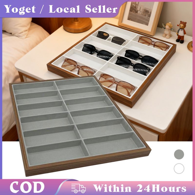 12 Slot Sunglasses Display Tray / Walnut Wooden Glasses Organizer ...
