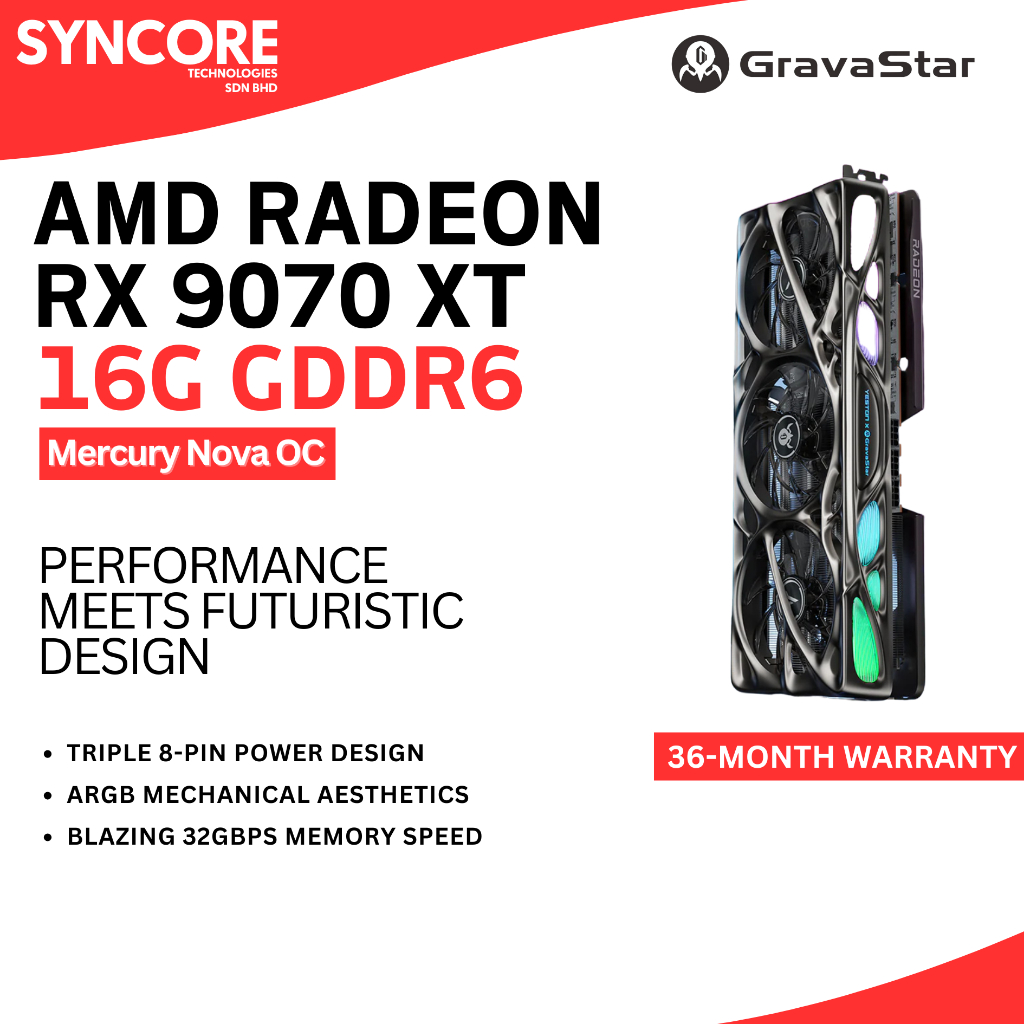 Yeston x GravaStar AMD RADEON RX 9070 XT 16G GDDR6 Mercury Nova OC ...