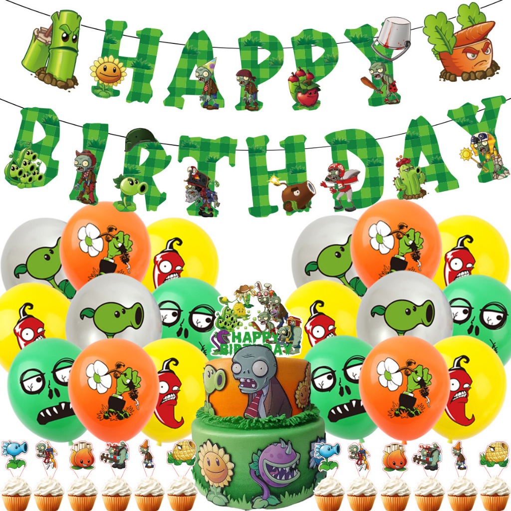 [Ready Stock][34pcs]DIY Plants Vs Zombies Happy Birthday Decoration Set ...