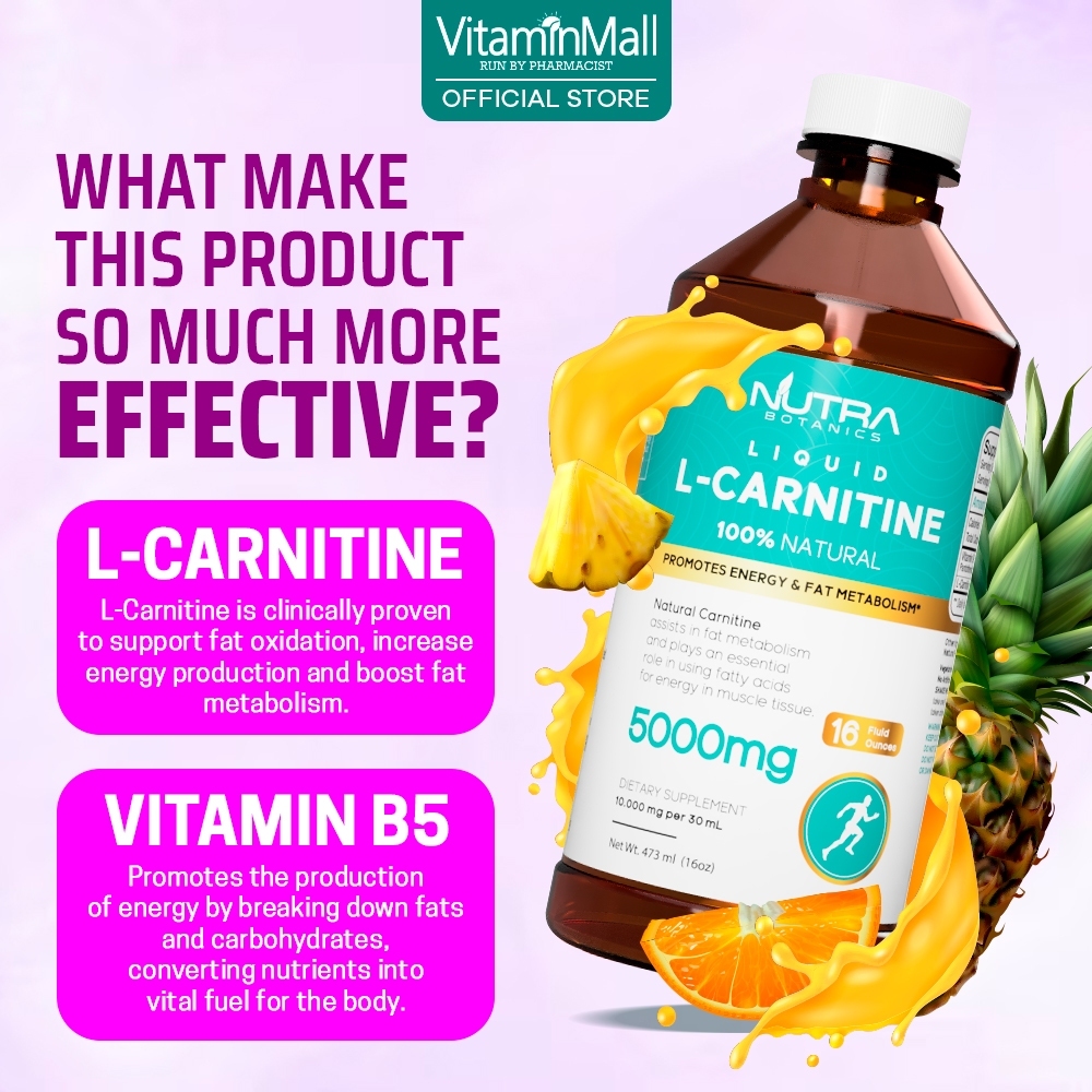 Ready Stock] Nutra Botanics L-Carnitine 5000mg Liquid Supplement - Fat  Burn, Energy & Gym Endurance - 473ml