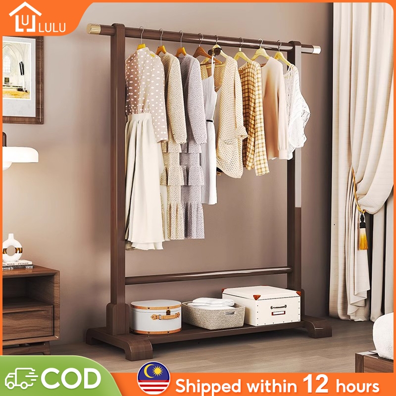 LULU Clothes Rack Rak Baju 60-120CM Bamboo Hat Coat Rack Pengering ...