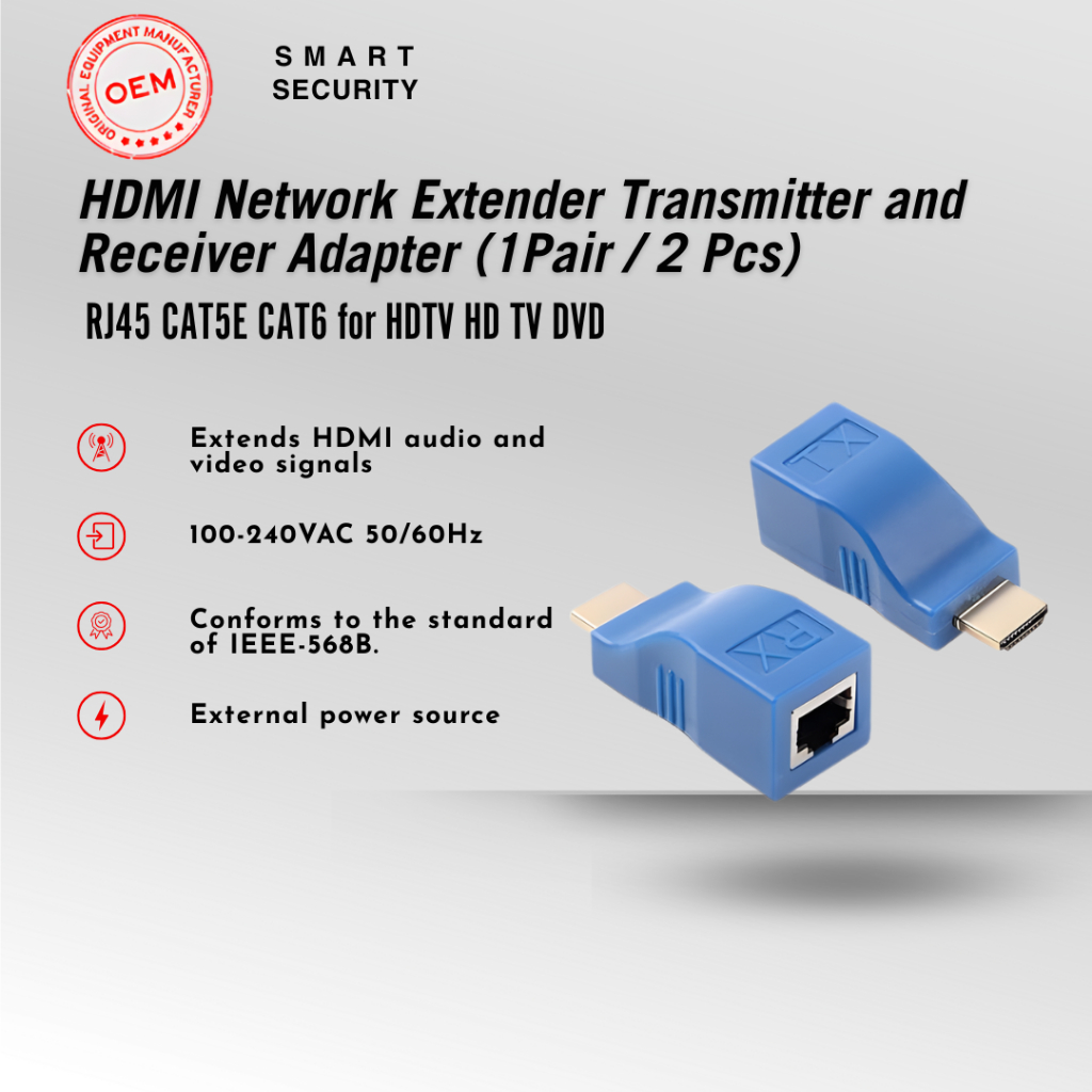 30M HDMI Network Extender Transmitter and Receiver Adapter RJ45 CAT5E ...