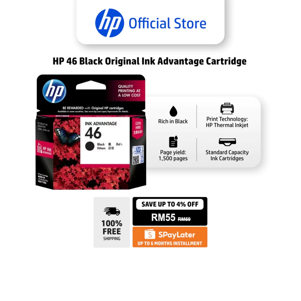 HP 46 Black Original Ink Advantage Cartridge CZ637AA | HP Thermal ...
