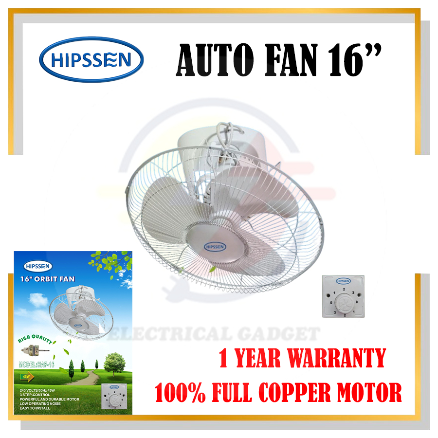 HIPSSEN 16 inches ORBIT AUTO FAN CEILING 360 DEGREE & WALL FAN ( KIPAS ...