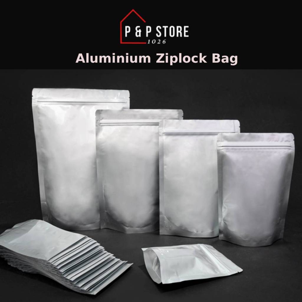 50pcs Thick Pure Aluminium Foil Stand Zip Lock Bag/Both Side Aluminium ...