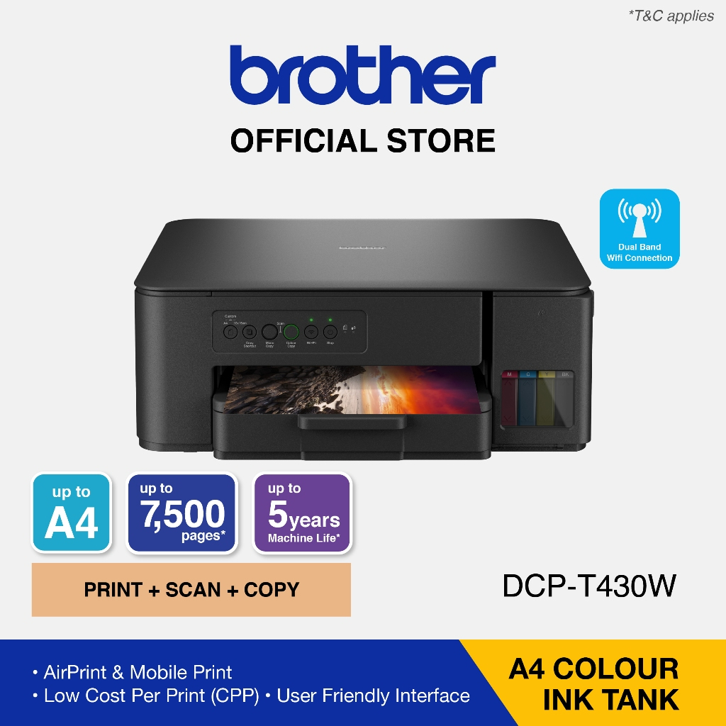 Brother DCP-T430W Refill Tank Wifi Printer (Print, Scan, Copy, Wireless ...