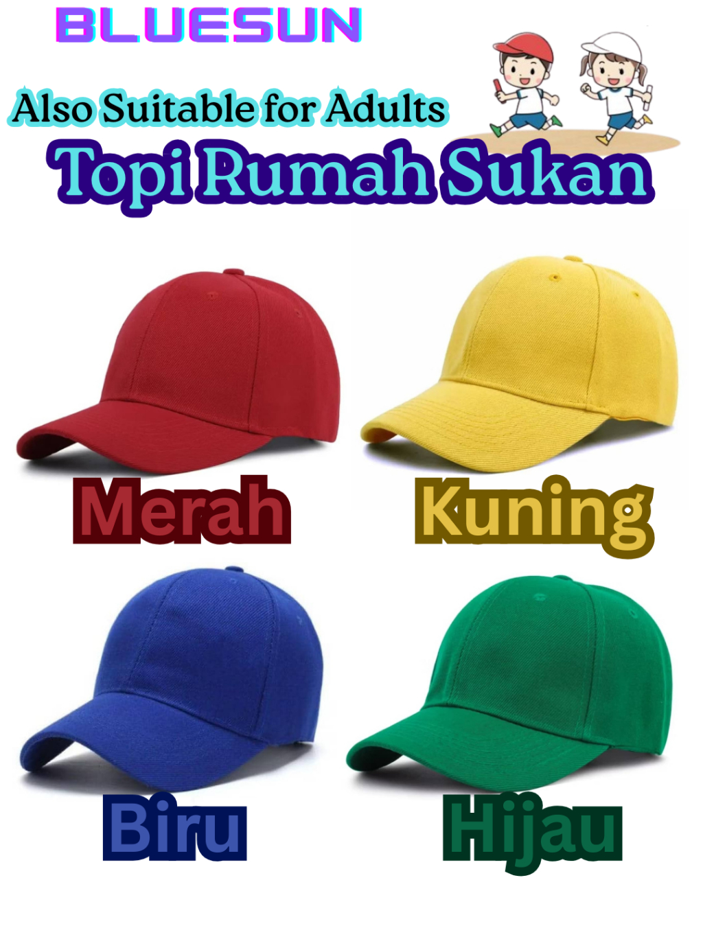 Cap / Topi Sukan / Topi Merah / Topi Kuning / Topi Hijau / Topi Biru ...