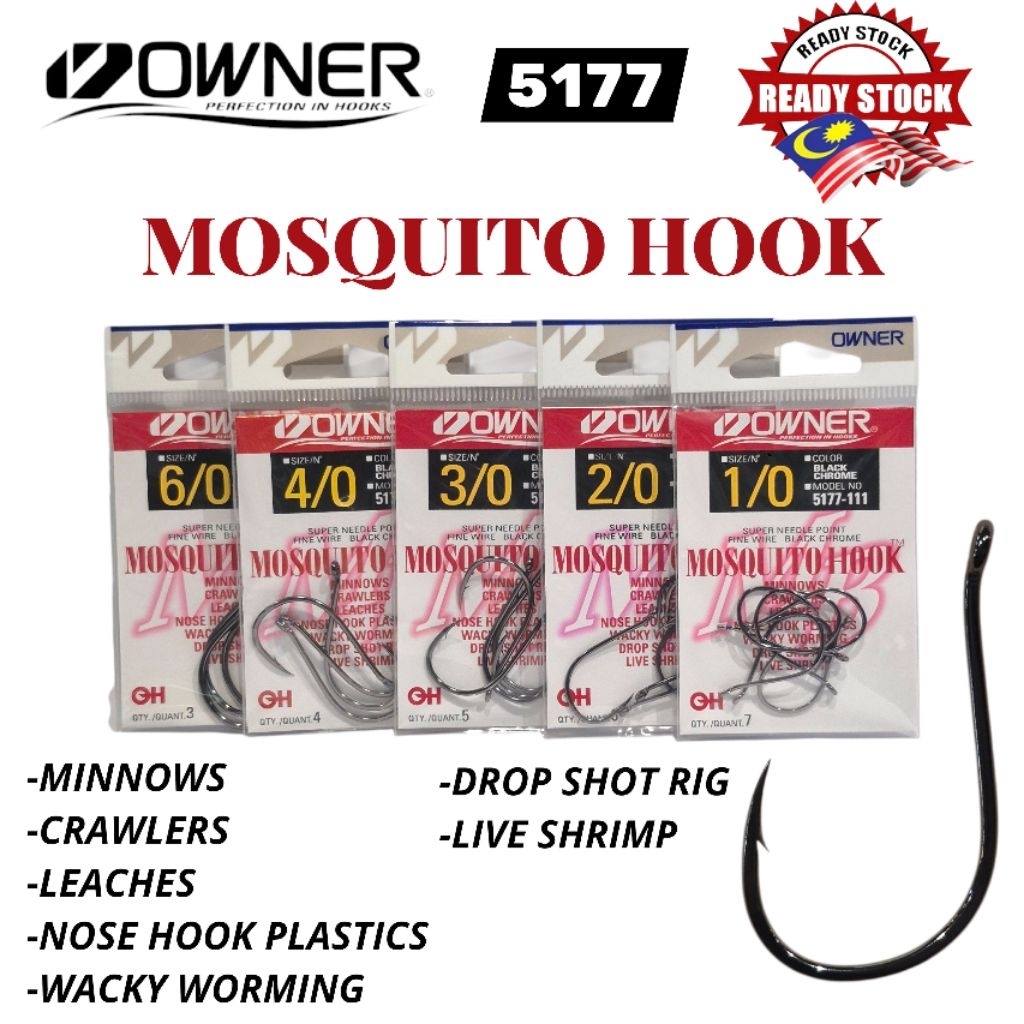 OWNER 5177 MOSQUITO HOOK MINNOWS/CRAWLERS/LEACHES/NOSE HOOK PLASTICS ...