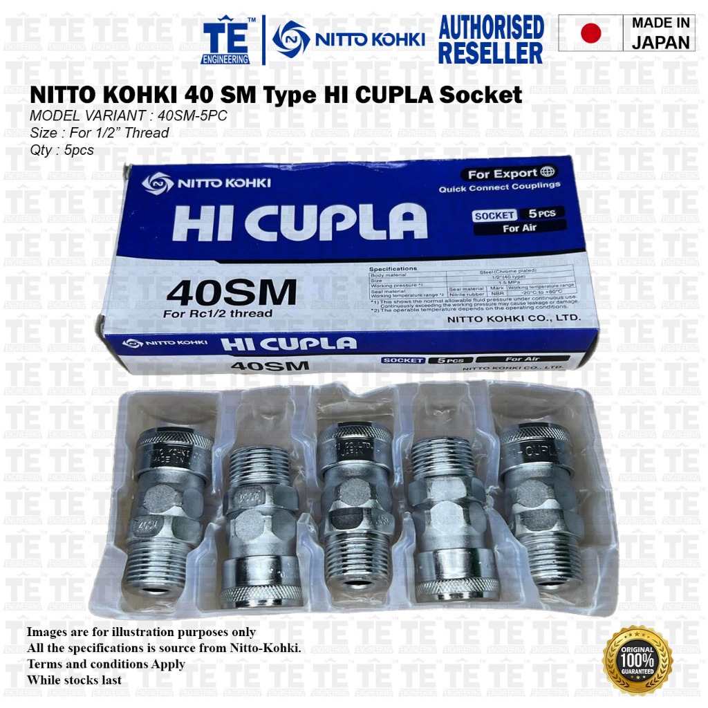 NITTO KOHKI 40SM Type Pneumatic Air Quick Coupler 5Pcs Per Box ( HI ...