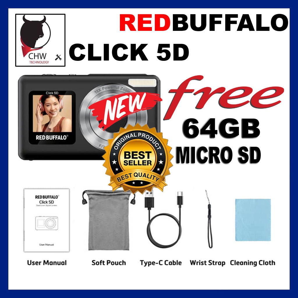 RED BUFFALO CLICK 5D DUAL SCREEN DIGITAL CAMERA FREE 64GB MICRO SD CARD ...