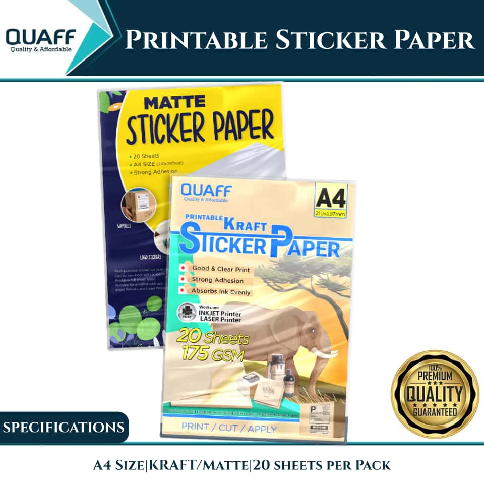 Matte Kraft A4 Photo Sticker Paper 175GSM (20 Sheets) - Ideal for Home ...