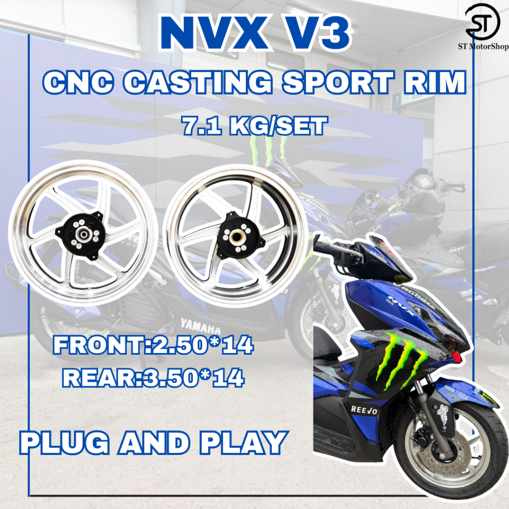 RAPIDO Nvx V3 Sport Rim 628 Front 250*14 Rear 350*14 Depan Belakang ...