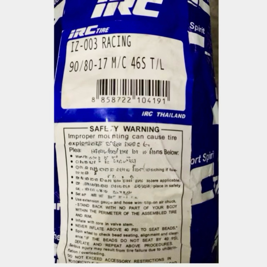 2025 Irc Tyre IZ-003 IZ003 Racing Tayar Tyre 90/80-17 M/C 46S T/L Year ...