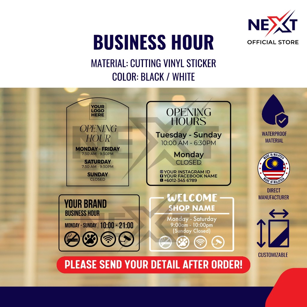 Sticker Waktu Operasi | Business Hour / Opening Hour Sticker For Glass ...