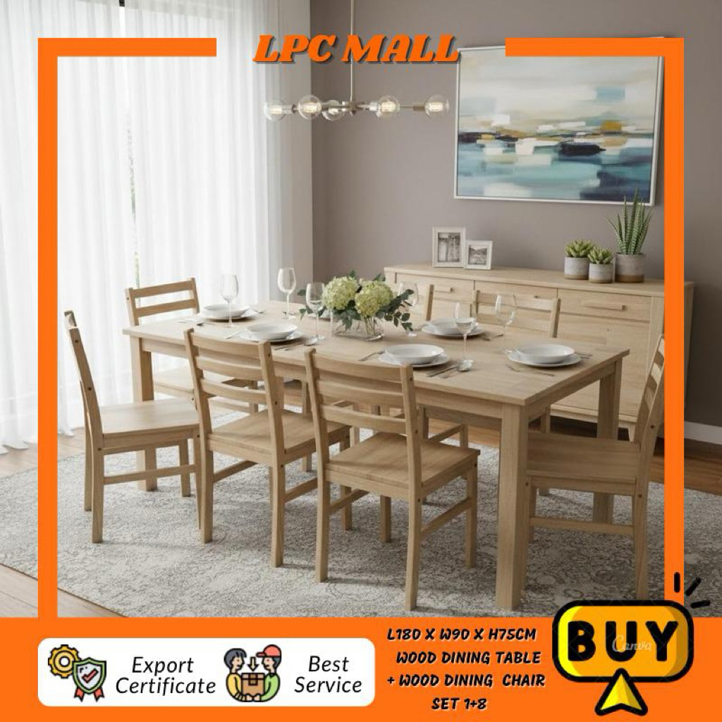 LPC MALL C1008 Dining Set 1+8 Natural/Wenge/Oak /Murah Cantik Morden ...