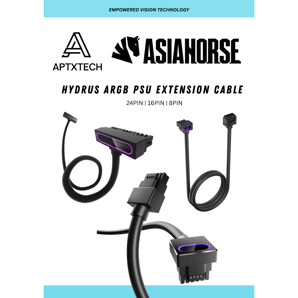 ASIAHORSE Hydrus ARGB PSU Extension Cable 24 Pin / 16 Pin / 8 Pin Clean ...