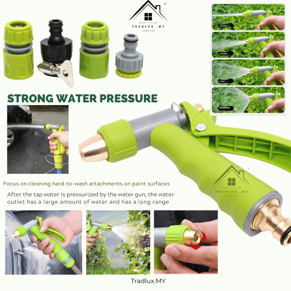 High Pressure Water Jet Car Wash Gun Adjustable Hose Spray Nozzle Metal ...