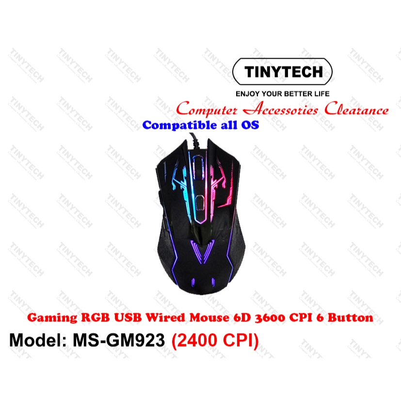 TINYTECH MS-GM923 GAMING RGB USB WIRED MOUSE 6D 2400 CPI 6 BUTTON ...
