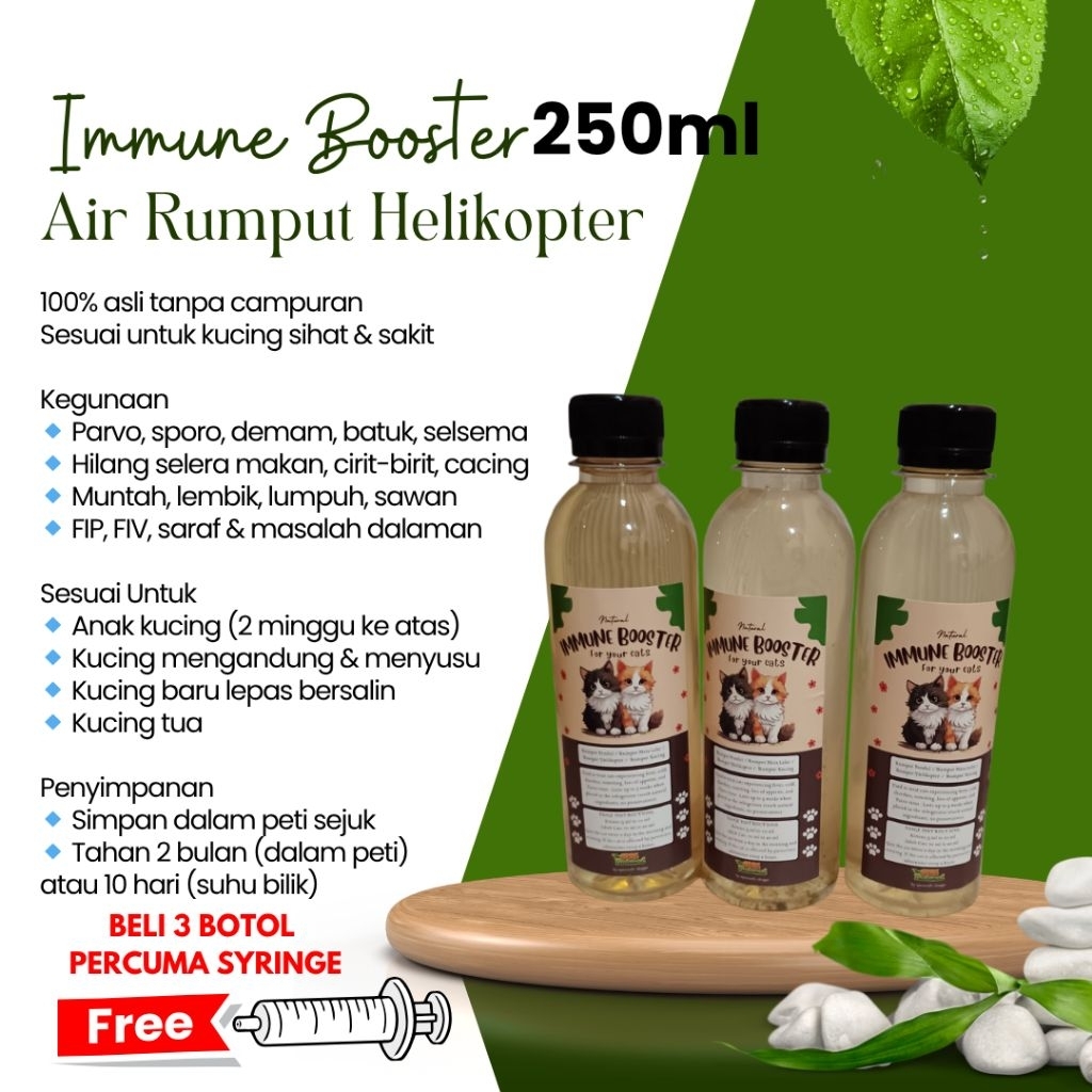 250ml Air Rebusan Rumput Helikopter Immune Booster for Cat Rawatan ...