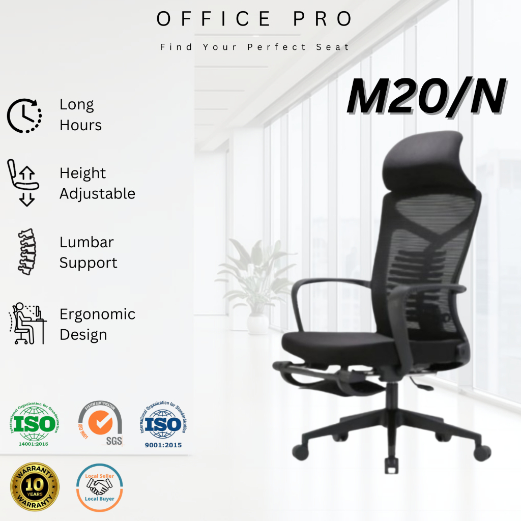 Office Pro M20/N Ergonomic Chair With Footrest 170° Reclining | Office ...