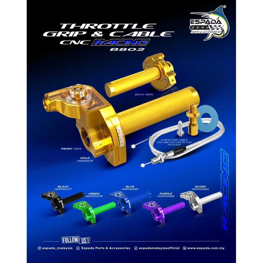 ESPADA RACING THROTTLE GRIP & CABLE CNC RACING SMOOTH AND FAST RESPONE ...