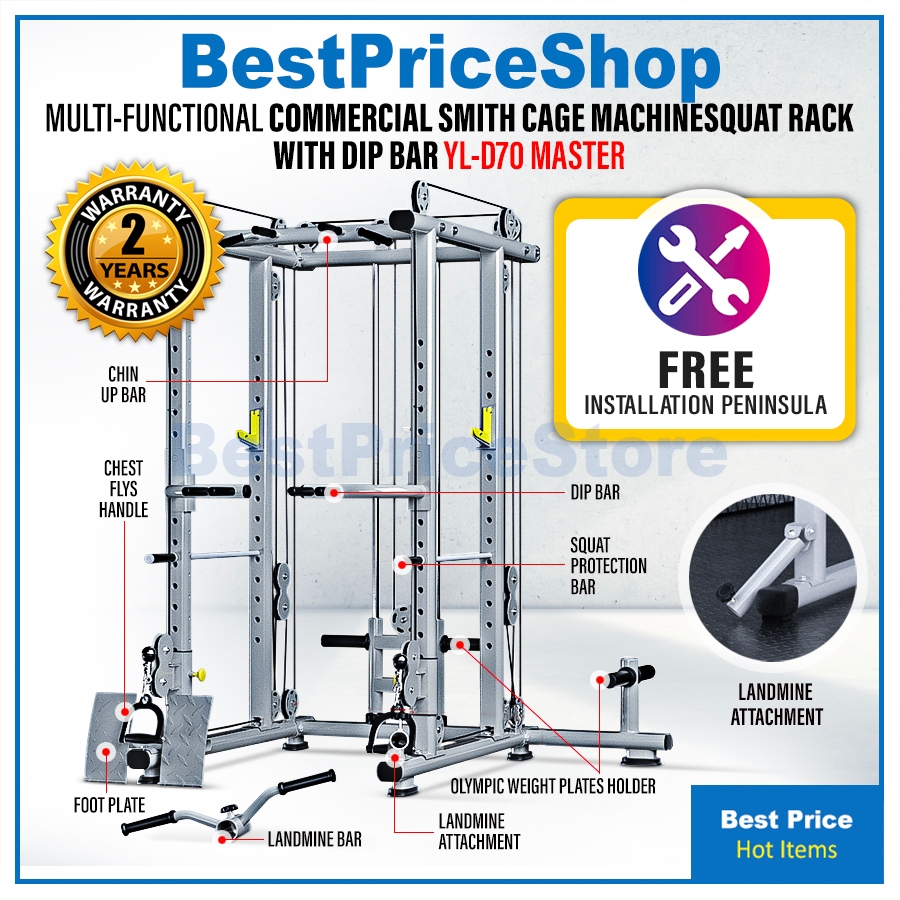 BPS FREE INSTALL Smith Machine MultiFunction Gym Squat Rack Chin Up Dip ...
