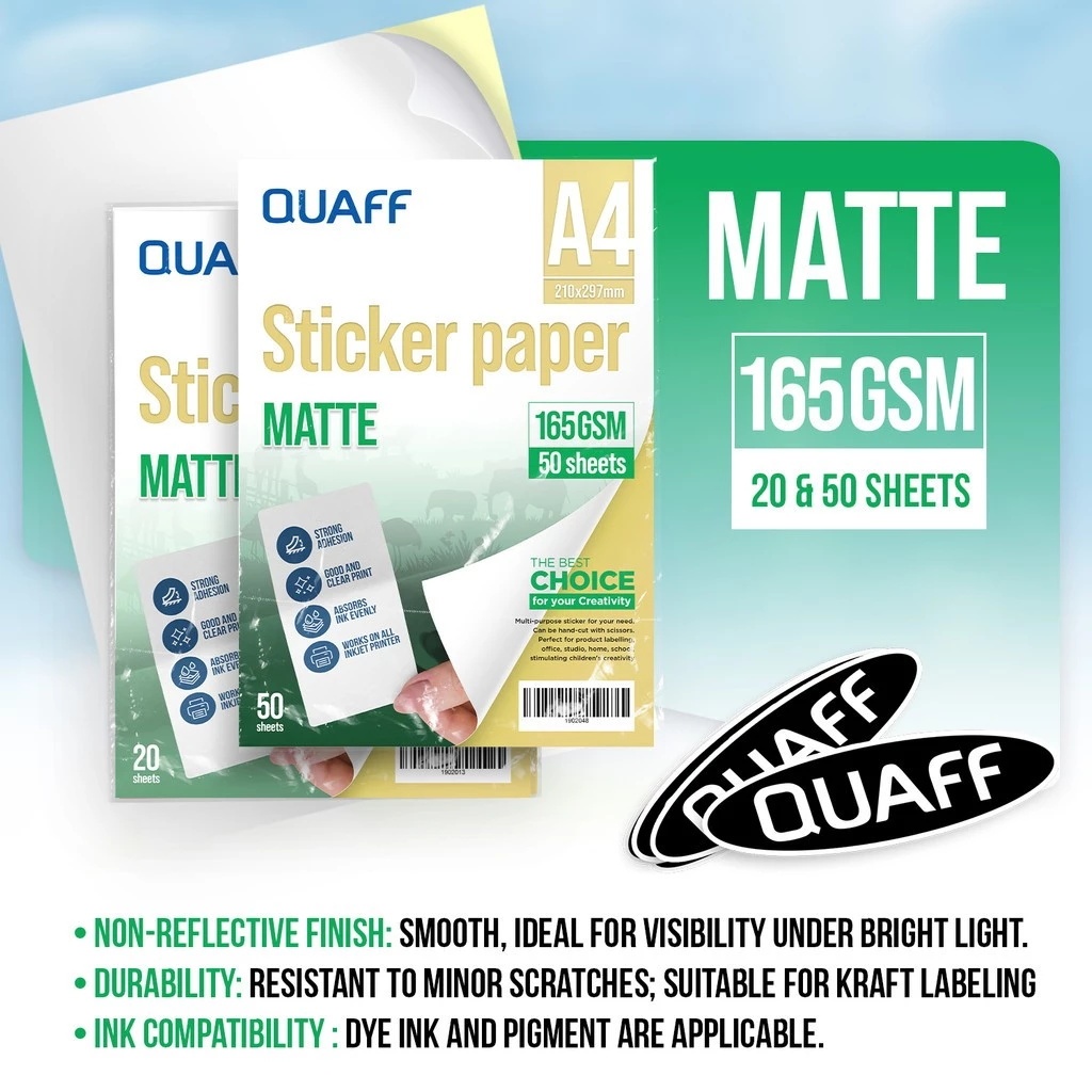 QUAFF 165GSM Sticker Paper Matte/Glossy for Labelling and Decal ...