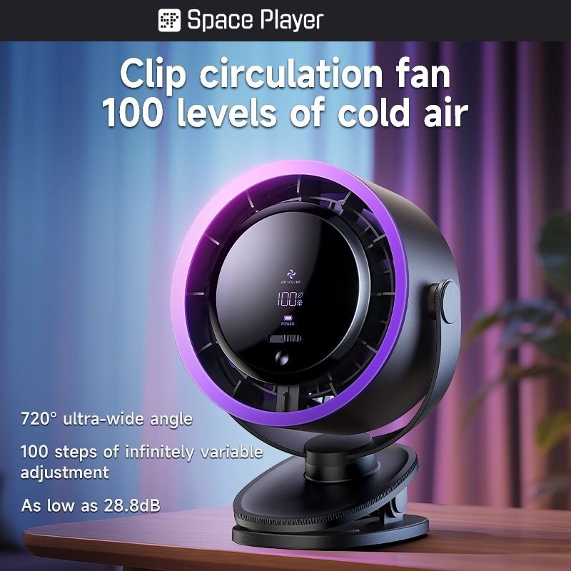 SP Clip Desk Fan Dual-Use Rechargeable Plug In 100 Speed 720° Rotation ...
