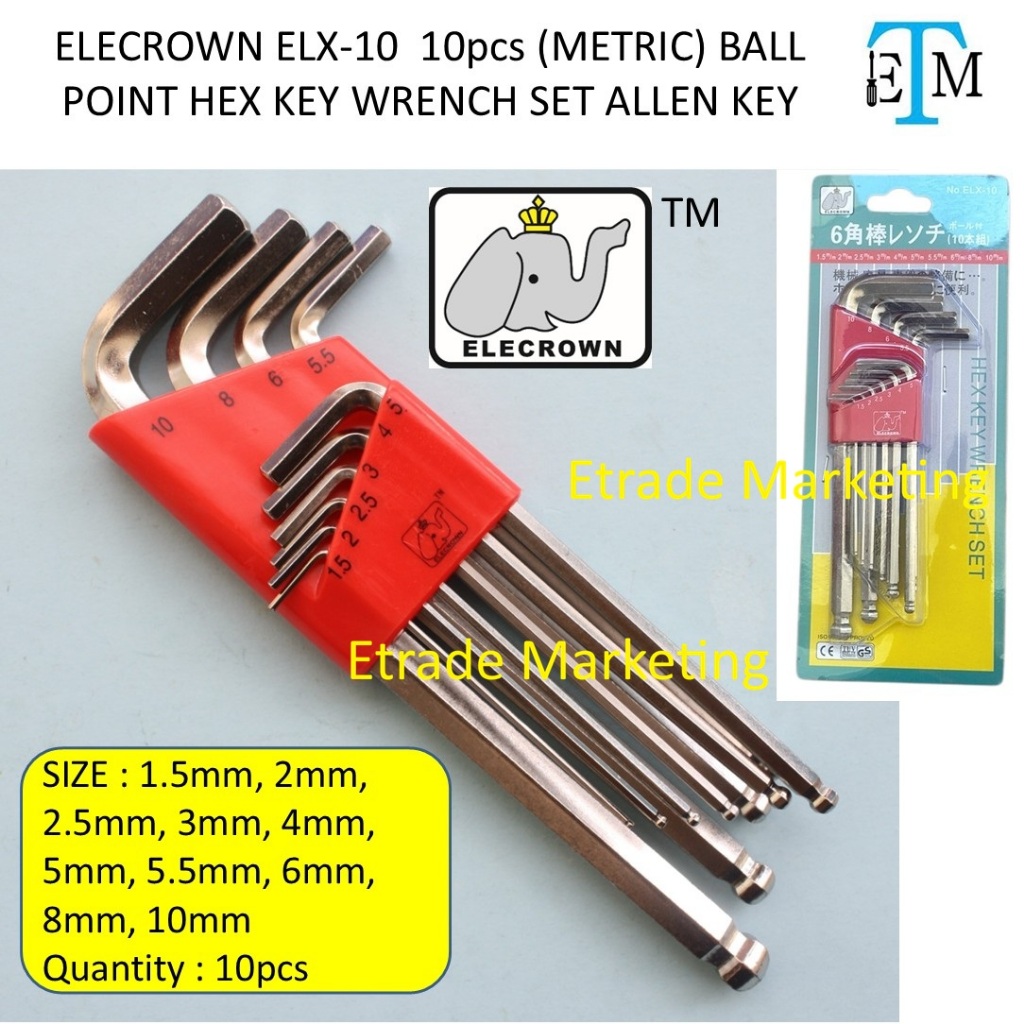 ELECROWN ELX-10 10pcs (METRIC) BALL POINT HEX KEY WRENCH SET ALLEN KEY ...
