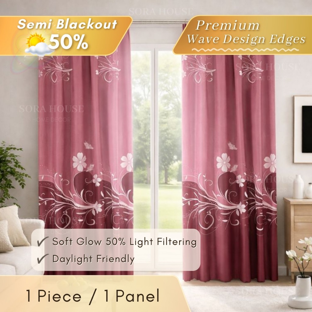 [RCH⚜] SORA BATIK Semi Blackout Curtain 2IN1 Hook Rod Langsir Raya ...