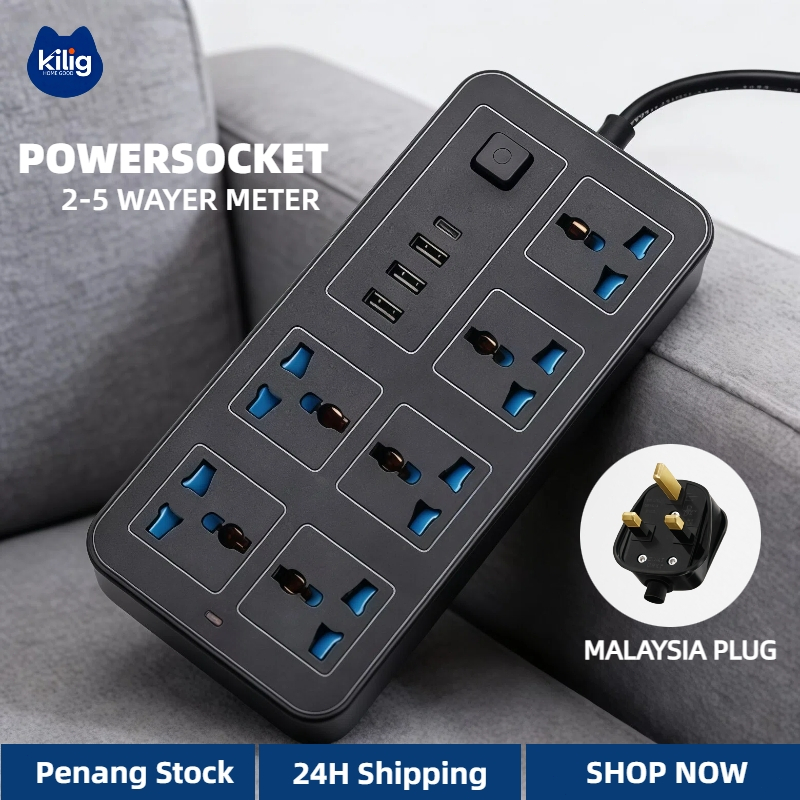 Extension Electric socket 6 Power Socket Extension wire USB Ports wayar ...