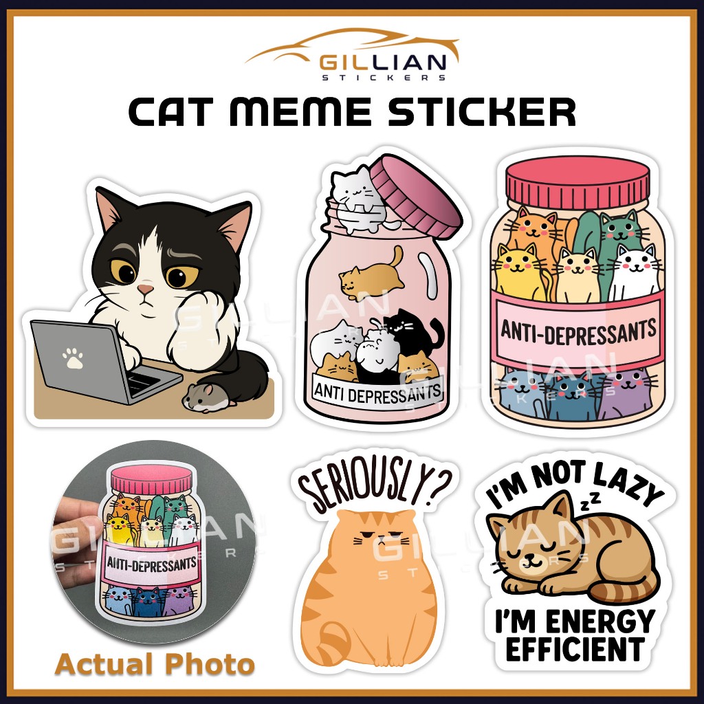 Cat Meme Sticker Waterproof Cute Funny Design for Laptop Bottle Car ...