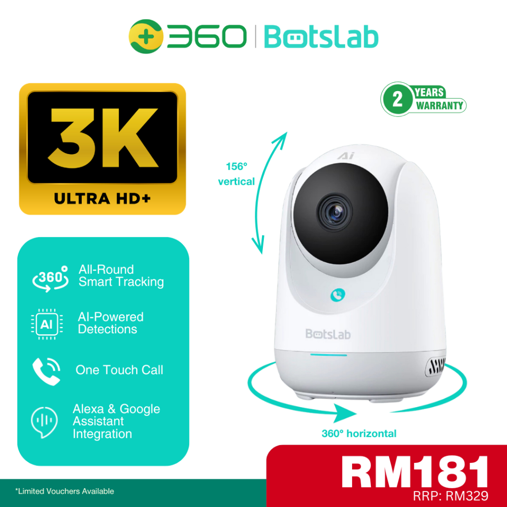 Botslab C222 Smart Camera 3K 5MP Pan/Tilt CCTV Wifi AI Detection Night ...