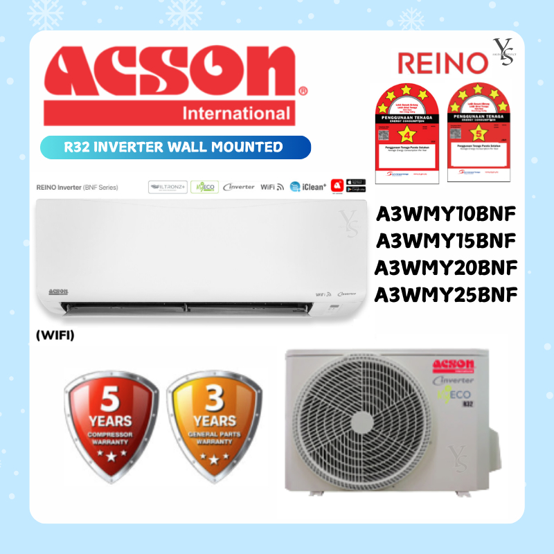 Acson Inverter 4star R32 Air-Conditioners 1.0hp_1.5hp_2.0hp_2.5hp(A3WMY ...