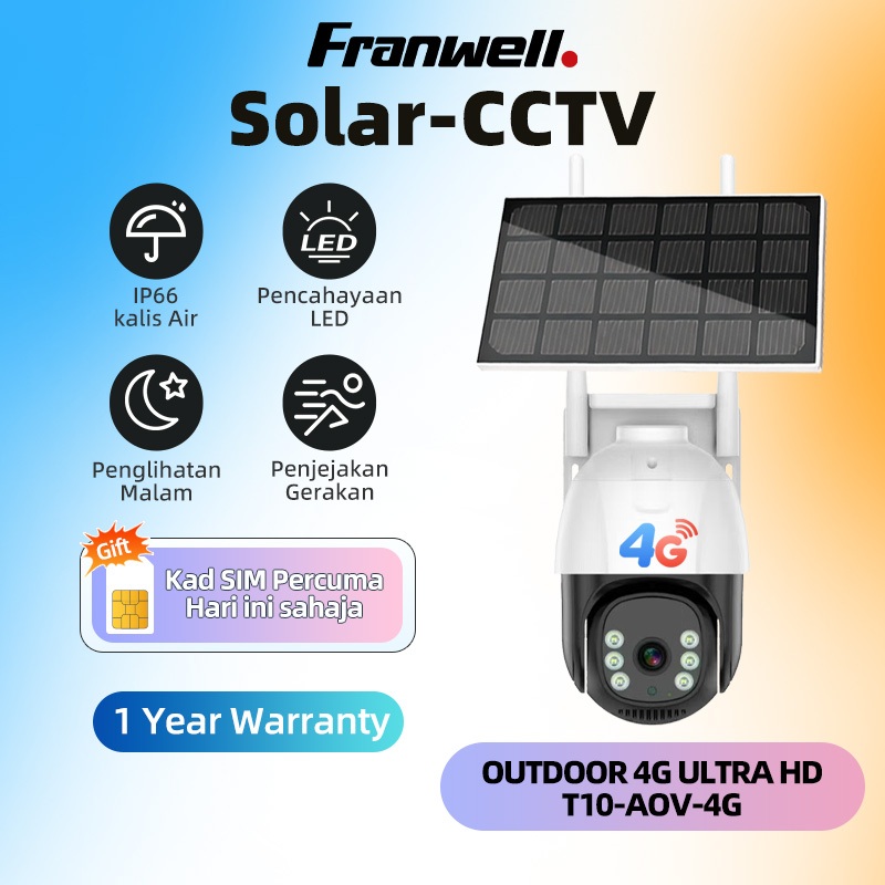 Franwell V380 T20 Solar Battery CCTV 12MP 4K HD 18LED Dual Lens 4G Sim ...