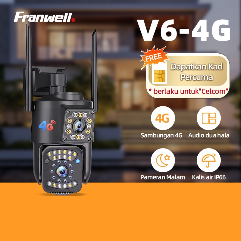 Franwell V6-4G Dual Lens 5MP Wifi/4G Sim Card Wireless CCTV Camera 360 ...