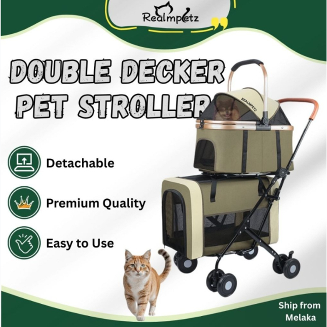 Realmpetz 2-Tier Pet Trolley | Foldable Double-Layer Carrier for Cats ...