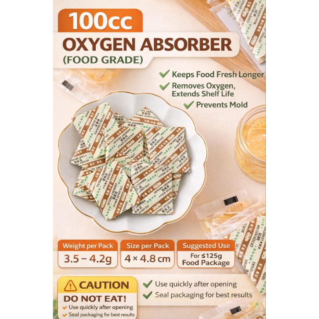 Oxygen Absorber 100cc x (50pcs / 100pcs / 200pcs) Random Design ...